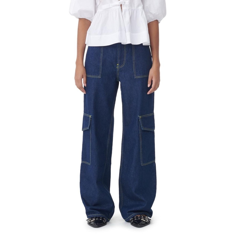 Ganni Dark Blue Wide Leg Angi Jeans